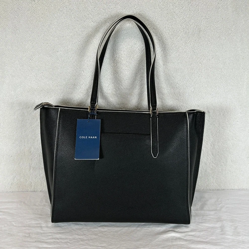 Cole Haan Go-To Tote Black Grand Series Pebbled Leather Bag U06581 NEW